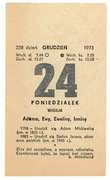 kartka z kalendarza zdzieraka WIGILIA 1973