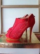 Szpilki czerwone r. 40 Zamszowe z Koronką Buty Damskie Na Imprezę Botki 