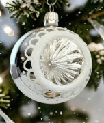 Bombka choinkowa srebrny Reflektor 10 cm szklane ozdoby retro styl jak prl 