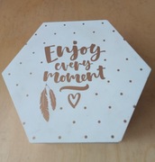 SZKATUŁKA Skrzynka DREWNIANA Pudełko na drobiazgi NAPIS BOHO JAPANDI SCANDI