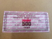 Fundusz wyborczy komitetu obywatelskiego Solidarność 500zł. 15.04.1989