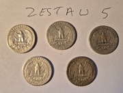 Zestaw 5 monet USA – Quarter Dollar (25 centów) – SREBRO 90% – 1941–1964