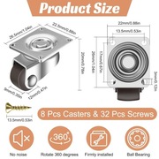8 małych kółek meblowych obrotowych 12 mm  mini rolki 360°