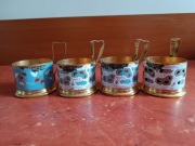 Koszyczki uchwyty do szklanki 4 sztuki, złocony z emalią ZSRR