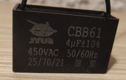 Kondensator rozruchowy  CBB61 4uF/+-10%, 450VAC, 50/60 Hz