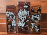 Komplet 3 obrazów wietnamskich z laki i macicy perłowej