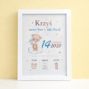 Metryczka dziecka A4 w ramce – personalizowana – prezent na narodziny