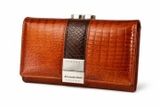 Portfel damski brązowy z fakturą krokodyla „Alessandro Paoli” skórzany