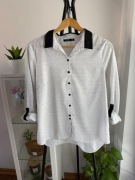 Biała koszula w białe kropki z czarnym kołnierzykiem Reserverd XL 42