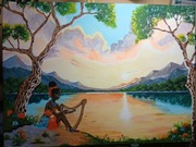 Obraz na płótnie 75x55 Afryka kobieta harfa