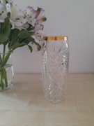 Wazon PRL szkło prasowane ze złotym wykończeniem