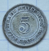 #4010 Straits Settlements 5 centów 1926 srebro ladna
