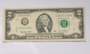 2 dolary USA, seria 2003 r, stan b.piękny,nr G 00161039 A,stempel zielony.