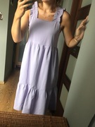 Liliowa sukienka falbany M