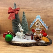 stroik świąteczny winter village ze świecą