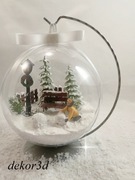 Bombka 3d zima 15 cm dekoracja święta rękodzieło + stojak i pudełko