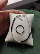 Bransoletka i pierścioneczek cytryn+turmalin zapięcie srebro 925 