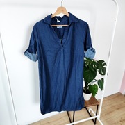 Sukienka jeansowa 40 L jeans podwijane rękawy kołnierzyk