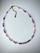 Choker z naturalnego ametystu i różowego kwarcu