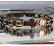 BRANSOLETKA RÓŻANIEC KAMIEŃ KWARC DYMNY KRZYŻ STAL MĘSKA DAMSKA NA WYMIAR 