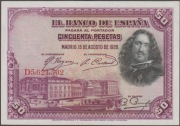 Hiszpania 50 peset 1928 - Diego Velazquez - stan bankowy UNC -