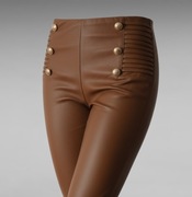 Legginsy camel eko skóra, ozdobne guziki i zakładki, S/M