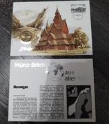 Pocztówka z monetą Norwegii. Wydanie 1993 rok
