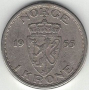 Norwegia 1 korona krone 1955 - 25 mm - nr 3