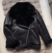 Kurtka pilotka kożuch damski czarnt gruby ciepły Shein 38/40 super stan 