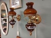 Kinkiet Ścienny Duńska Porcelana Mosiądz Styl Rustykalny 2 sztuki