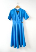Piękna Niebieska sukienka Midi Oncu 36 Dress Vintage Blue Midi Wesele