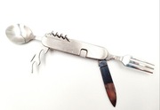 Multitool scyzoryk składany widelec łyżka nóż korkociąg otwieracz stal