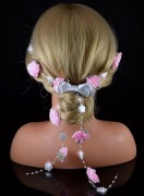 różowy stroik do włosów na żyłce z kokardką 