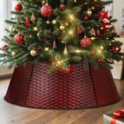 Lanpn Metalowa obroża choinkowa 50cm, Splot Poziomy Ciemno-Czerwony