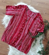 Aztecka czerwona 38M bluzka damska z krótkim rękawem w azteckie wzory