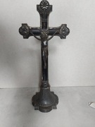 Stary duży przedwojenny krzyż krucyfiks cyna przełom XIX/XX w.