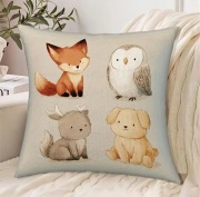 Poszewka na poduszkę, sowa, lis, jeleń, pies, 45x45cm