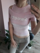 Bluzka z krótkim rękawem koszulka t-shirt damski sweety XS S różowa