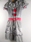 Sukienka strój przebranie dla dziewczynki klaun błyszcząca srebrna 5-6l