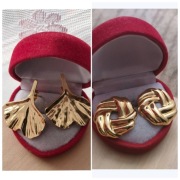 2 pary kolczyki listki i supełki kolor złoty wkręty sztyfty stal okazja