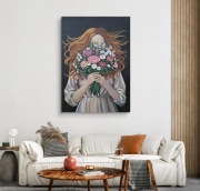Duży nowoczesny obraz 80x120cm kobieta postać kwiaty 