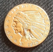ZŁOTA MONETA "INDIAN HEAD". 2,5 DOLARA. 1915 ROK. ZŁOTO - 900.