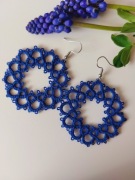 Kolczyki koronkowe okrągłe chabrowe frywolitka