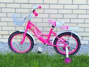 ROWEREK 16 CALI DLA DZIEWCZYNKI CIEMNO ROŻOWY ZE BŁOTNIKAMI I KOSZYKIEM