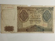 Sprzedam banknot Polska II RP  100 zł 1941r. seria A Generalna Gubernia