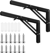 Składane wsporniki półek  12 cali (30 cm) – metalowe, czarne, 2 sztuki