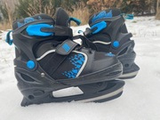 ŁYŻWY REGULOWANE 36-40 | DZIECIĘCE MĘSKIE CZARNO NIEBIESKIE | Stan BDB-