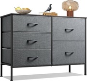 Komoda szara, szafka do przechowywania z 5 szufladami materiałowymi