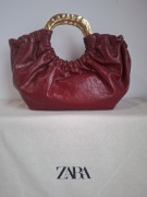 Zara czerwona marszczona torebka złota rączka nowa z metką pasek