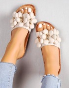 Beżowe klapki damskie z misiem lekkie wygodne 38